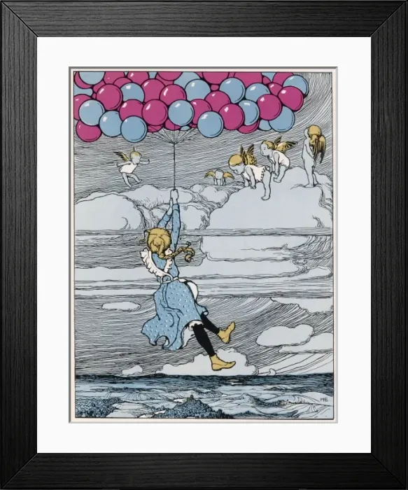 Framed Print : Girl Borne by Balloons Framed Print : Girl Borne by Balloons