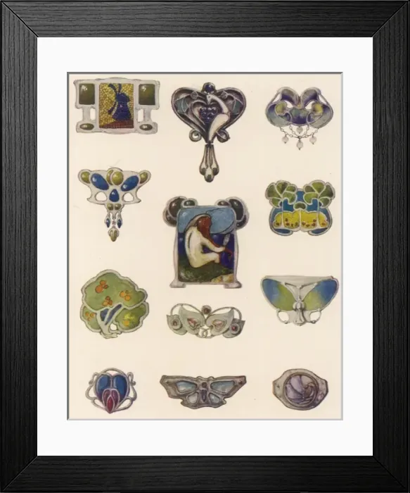Framed Print : Art Nouveau Brooches Framed Print : Art Nouveau Brooches