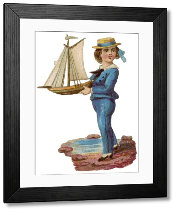 Framed Print : Scrap : Boy and Boat Framed Print : Scrap : Boy and Boat