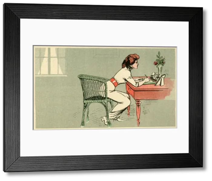 Framed Print : Woman Writes at Table Framed Print : Woman Writes at Table