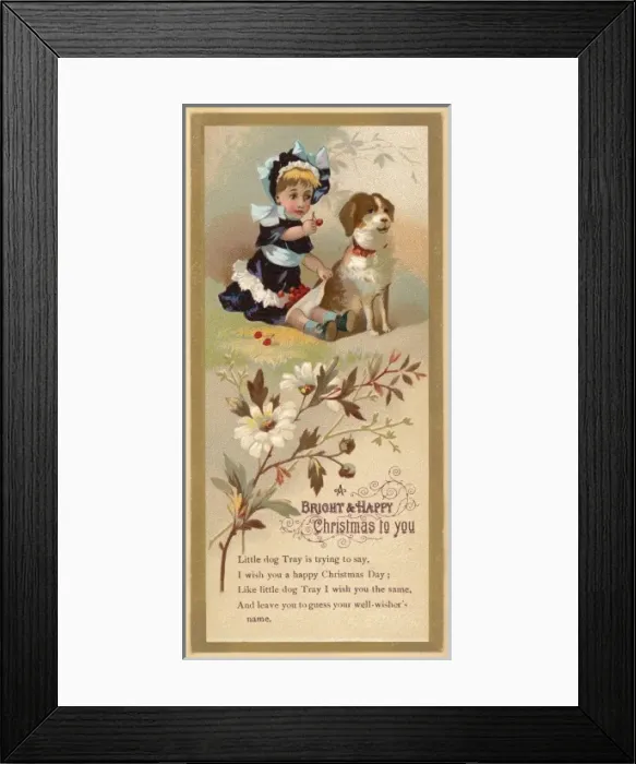Framed Print : Dog and Girl / Xmas Card Framed Print : Dog and Girl / Xmas Card