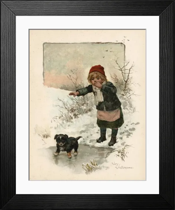 Framed Print : Boy and Puppy on Ice Framed Print : Boy and Puppy on Ice