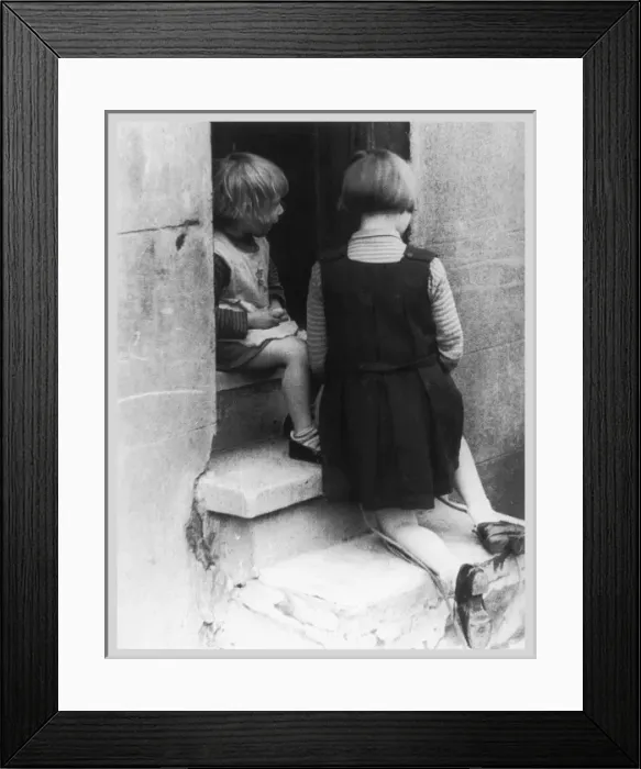 Framed Print : Girls on Door Step Framed Print : Girls on Door Step