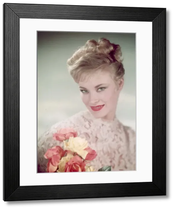 Framed Print : Blonde with Lace & Roses Framed Print : Blonde with Lace & Roses