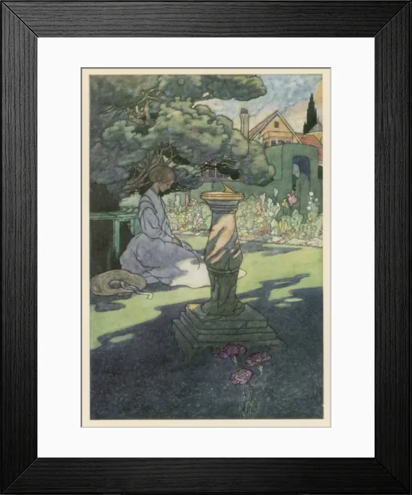 Framed Print : Woman and Garden Sundial Framed Print : Woman and Garden Sundial