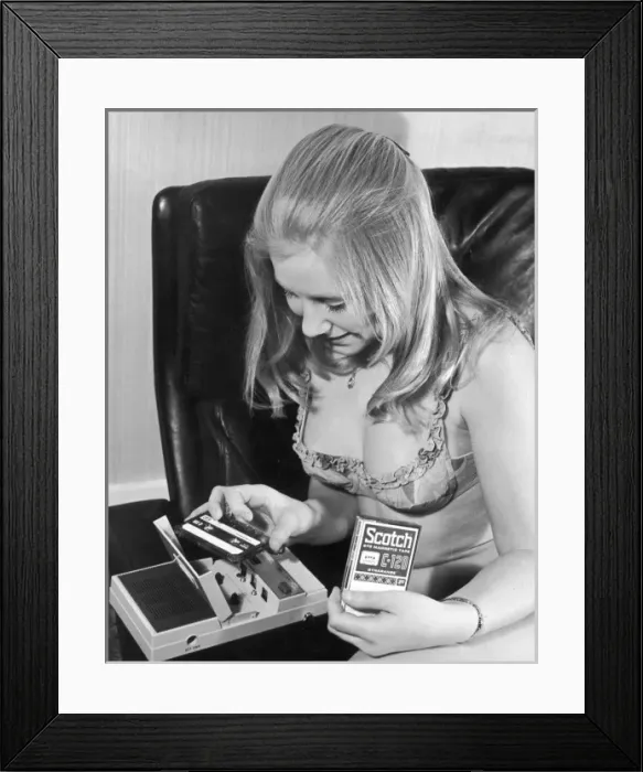 Framed Print : Woman / Bra / Tape Player Framed Print : Woman / Bra / Tape Player