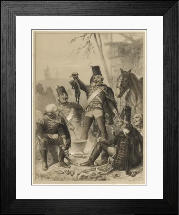 Framed Print : CAT STEW. Soldiers on the march must eat as they find Framed Print : CAT STEW. Soldiers on the march must eat as they find