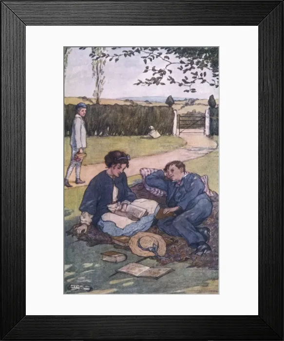 Framed Print : Girl Reads to Boy 1911 Framed Print : Girl Reads to Boy 1911