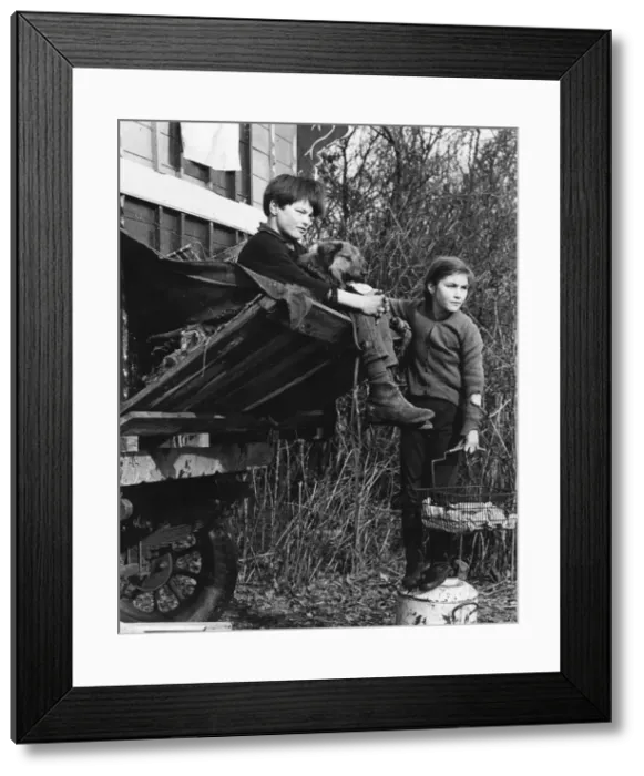 Framed Print : Gipsy Kids & Dog 1973