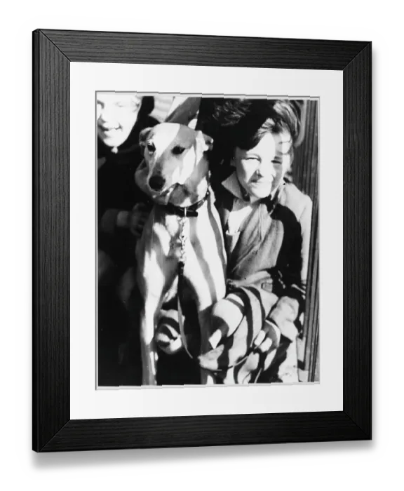 Framed Print : Young Girl and Greyhound Framed Print : Young Girl and Greyhound