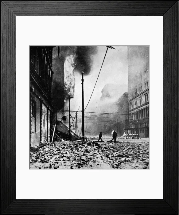 Framed Print : A burning street after the San Francisco earthquake Framed Print : A burning street after the San Francisco earthquake
