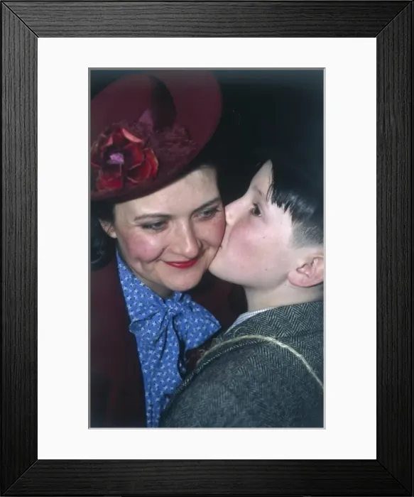 Framed Print : Evacuee Kisses Mother Framed Print : Evacuee Kisses Mother