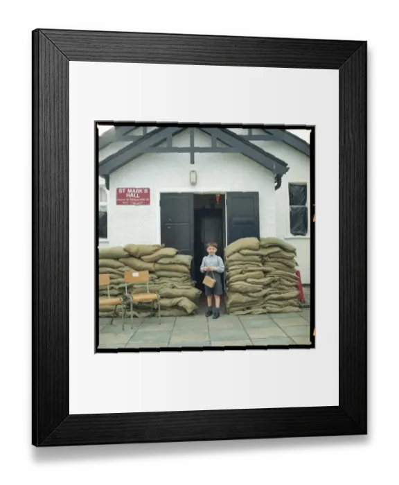 Framed Print : Boy & Sandbags 1940S
