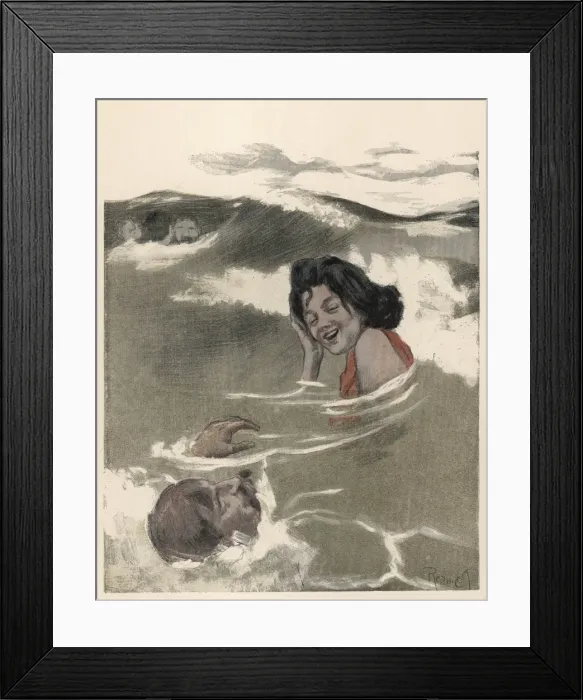 Framed Print : Couple Enjoy Swim C1908 Framed Print : Couple Enjoy Swim C1908