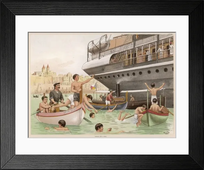 Framed Print : Maltese Boys Dive C1880 Framed Print : Maltese Boys Dive C1880