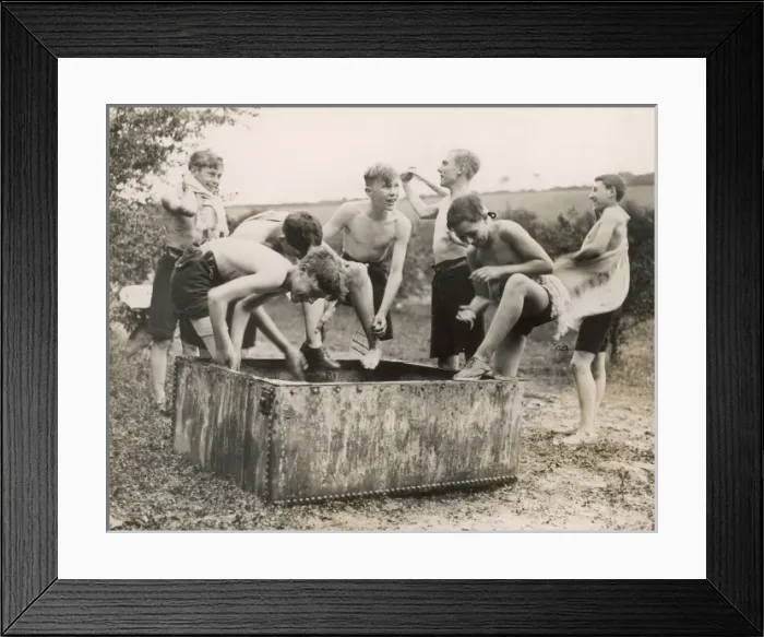 Framed Print : Boys Washing Outside Framed Print : Boys Washing Outside
