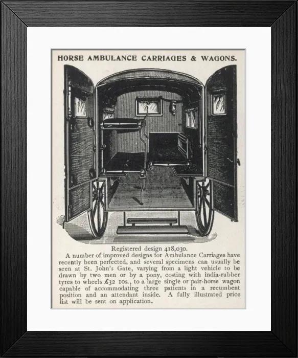 Framed Print : Back view of a horse-drawn ambulance Framed Print : Back view of a horse-drawn ambulance
