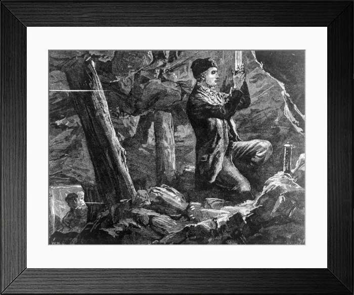 Framed Print : George Stephenson experimenting with the safety lamp in a mi Framed Print : George Stephenson experimenting with the safety lamp in a mi