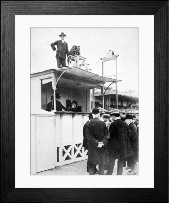 Framed Print : Registering the finish of a horse race by photograph Framed Print : Registering the finish of a horse race by photograph