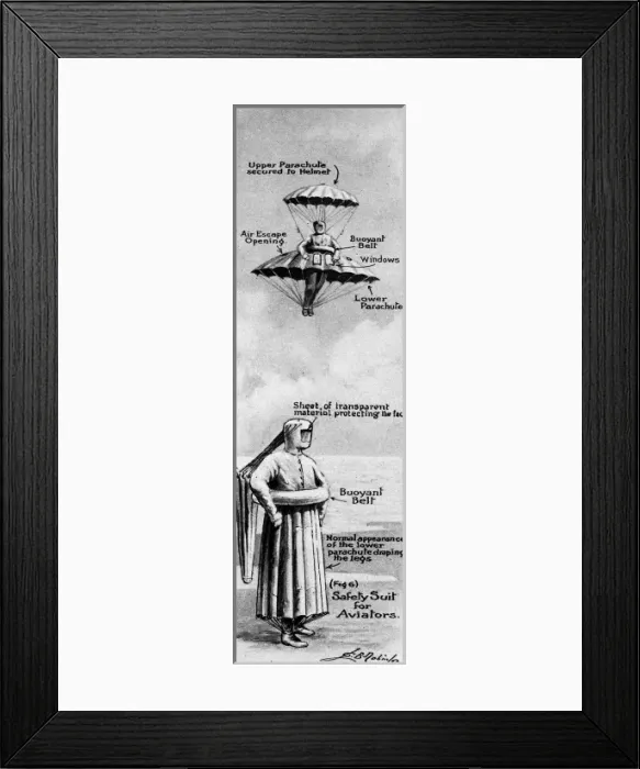Framed Print : Curiosities from the Patent Office; Safety Suit for Aviators Framed Print : Curiosities from the Patent Office; Safety Suit for Aviators