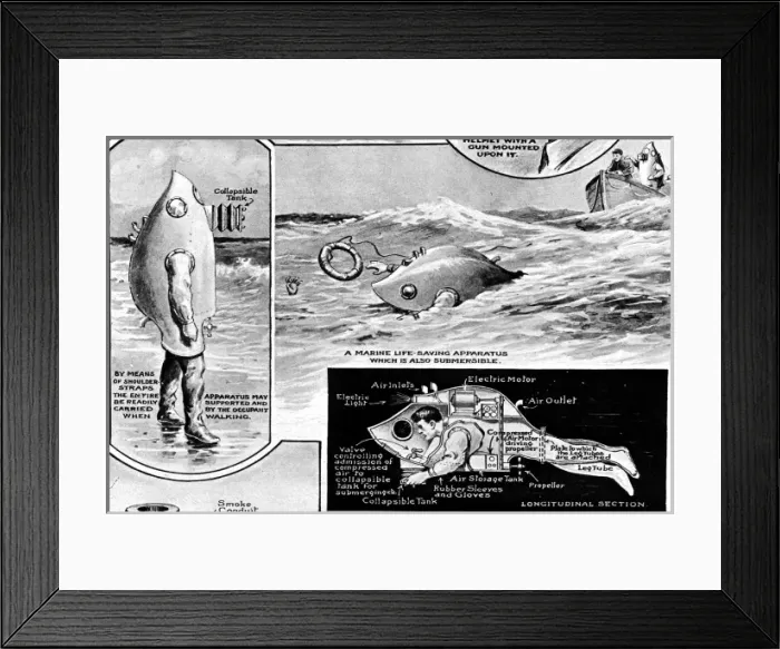 Framed Print : Curiosities and ingenuities from the Patent Office; A marine Framed Print : Curiosities and ingenuities from the Patent Office; A marine