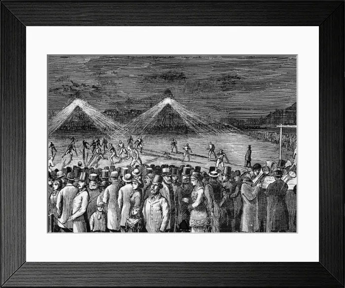 Framed Print : Football by the new electric light at Kennington Oval Framed Print : Football by the new electric light at Kennington Oval