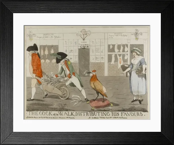Framed Print : The Cock of the Walk, distributing his favours Framed Print : The Cock of the Walk, distributing his favours