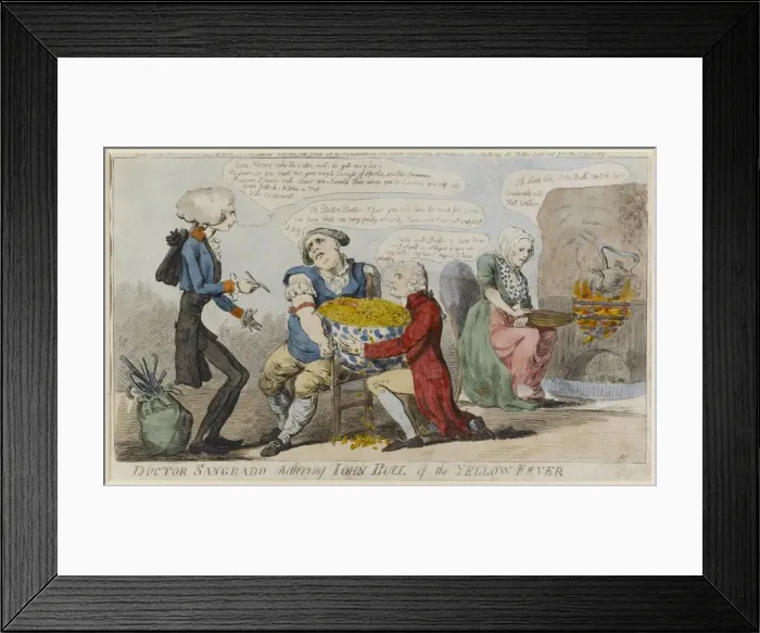 Framed Print : Doctor Sangrado relieving John Bull of the Yellow Fever Framed Print : Doctor Sangrado relieving John Bull of the Yellow Fever