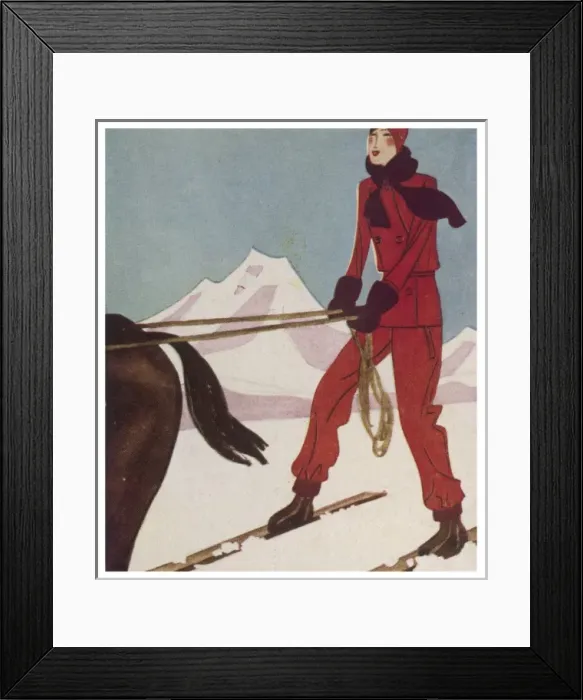 Framed Print : Lady Skier & Horse 1929 Framed Print : Lady Skier & Horse 1929