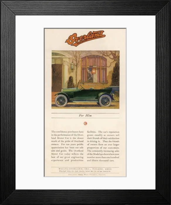 Framed Print : Overland 1919 Framed Print : Overland 1919