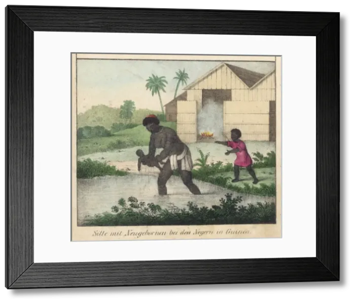 Framed Print : Washing Baby, Guinea Framed Print : Washing Baby, Guinea