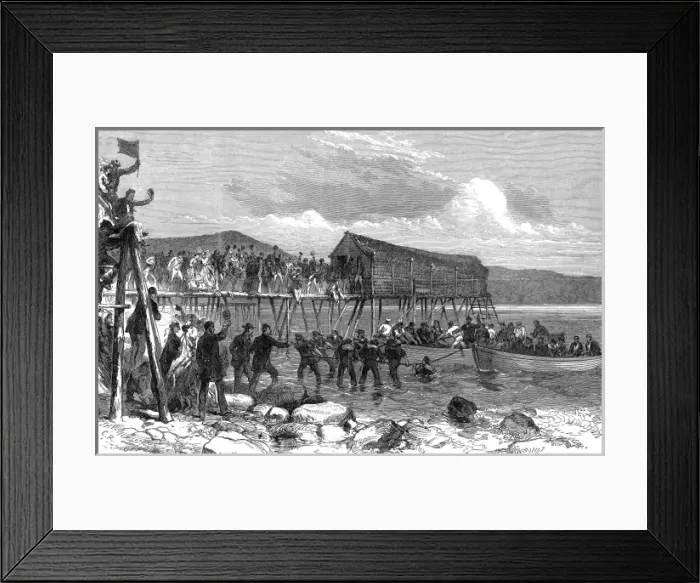 Framed Print : Landing the Atlantic cable in Hearts Content Bay, Newfoundl Framed Print : Landing the Atlantic cable in Hearts Content Bay, Newfoundl