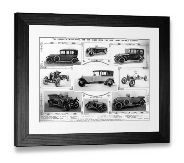 Framed Print : Spread of car exhibits from the 15th Olympia Motor exhibitio Framed Print : Spread of car exhibits from the 15th Olympia Motor exhibitio