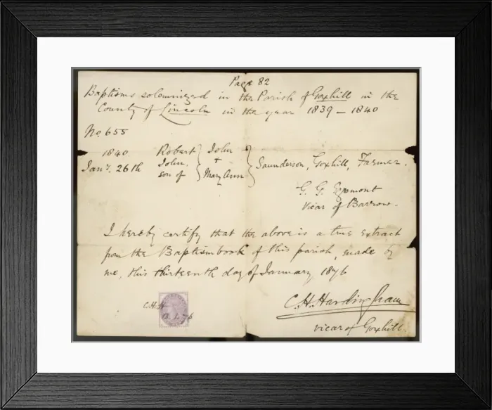 Framed Print : Baptism Note 1876 Framed Print : Baptism Note 1876