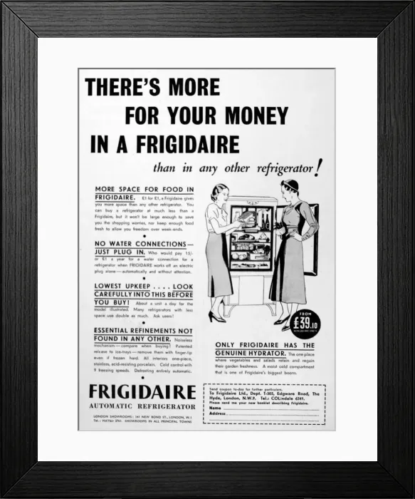 Framed Print : Frigidaire advertisement Framed Print : Frigidaire advertisement