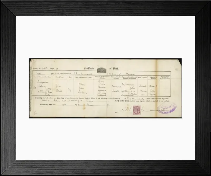Framed Print : Birth Certificate 1901 Framed Print : Birth Certificate 1901