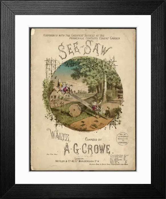 Framed Print : SEE-SAW. Children outside their school on a primitive see-saw Framed Print : SEE-SAW. Children outside their school on a primitive see-saw