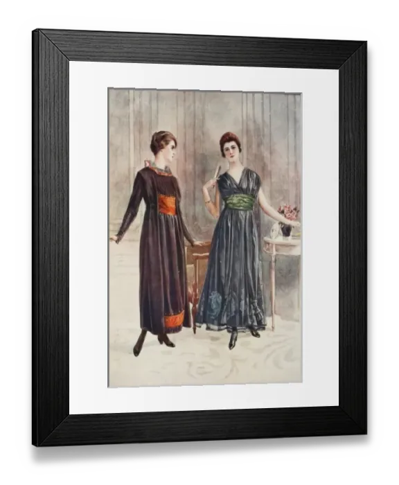 Framed Print : Robes d. Two models wearing the latest Parisian fashions for afternoon Framed Print : Robes d. Two models wearing the latest Parisian fashions for afternoon