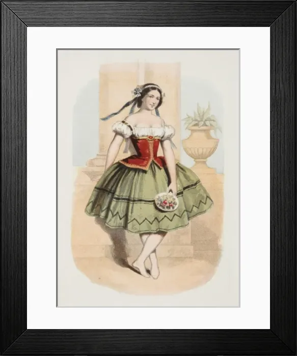 Framed Print : Ballerina. A ballerina wearing a folk or peasant-inspired costume poses Framed Print : Ballerina. A ballerina wearing a folk or peasant-inspired costume poses