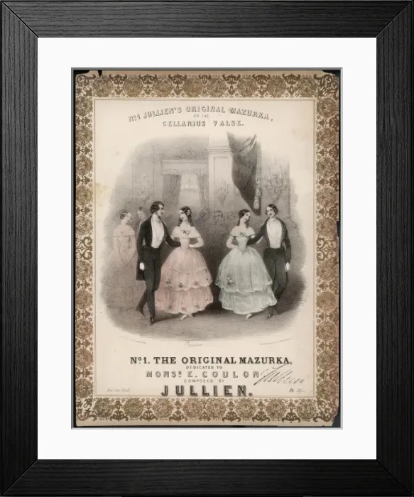 Framed Print : MAZURKA. Two couples dance the mazurka to music by Jullien Framed Print : MAZURKA. Two couples dance the mazurka to music by Jullien