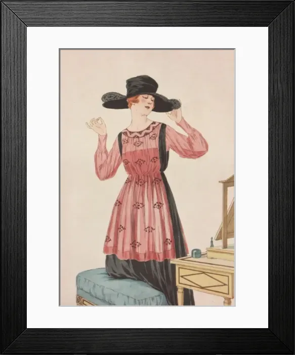 Framed Print : Tres chic. Autumn fashions featuring a pink and black dress, Framed Print : Tres chic. Autumn fashions featuring a pink and black dress,