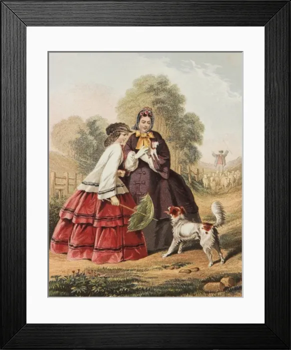Framed Print : Women and unwelcome dog Framed Print : Women and unwelcome dog