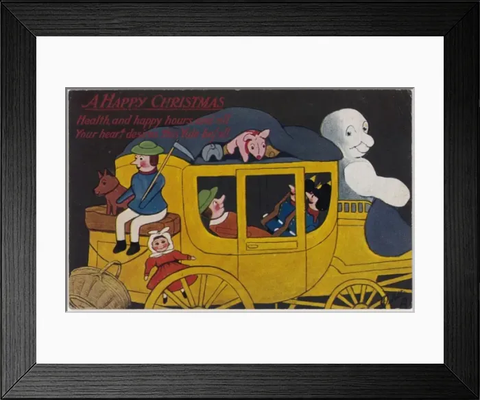 Framed Print : Toys on Xmas Card 1916 Framed Print : Toys on Xmas Card 1916