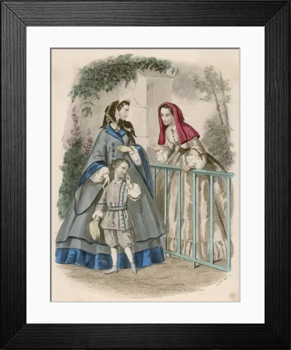 Framed Print : 1860 Costume / Women & Boy Framed Print : 1860 Costume / Women & Boy