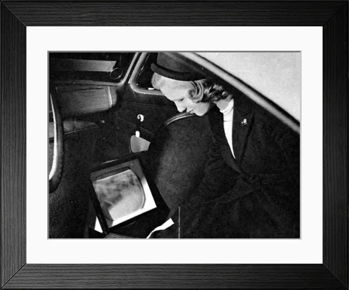 Framed Print : Television in a private car, demonstrated to Radio Olympia v Framed Print : Television in a private car, demonstrated to Radio Olympia v