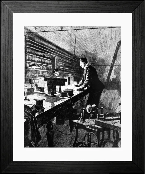 Framed Print : The electric light- Mr Edison in his laboratory: a sketch fr Framed Print : The electric light- Mr Edison in his laboratory: a sketch fr