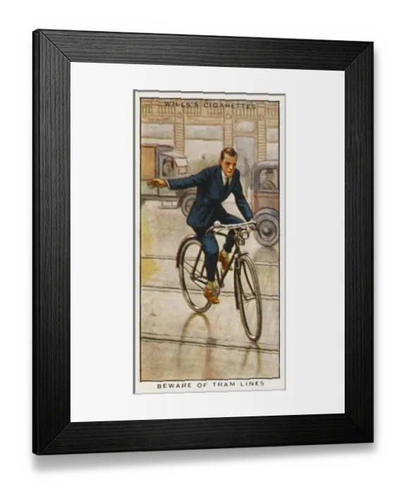 Framed Print : Cyclist on Tramlines Framed Print : Cyclist on Tramlines
