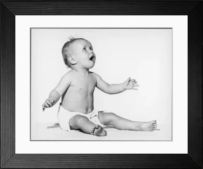 Framed Print : Baby in Towelling Nappy Framed Print : Baby in Towelling Nappy