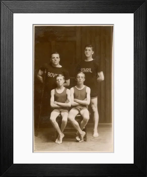 Framed Print : Four swimmers, two in Bovril teeshirts Framed Print : Four swimmers, two in Bovril teeshirts