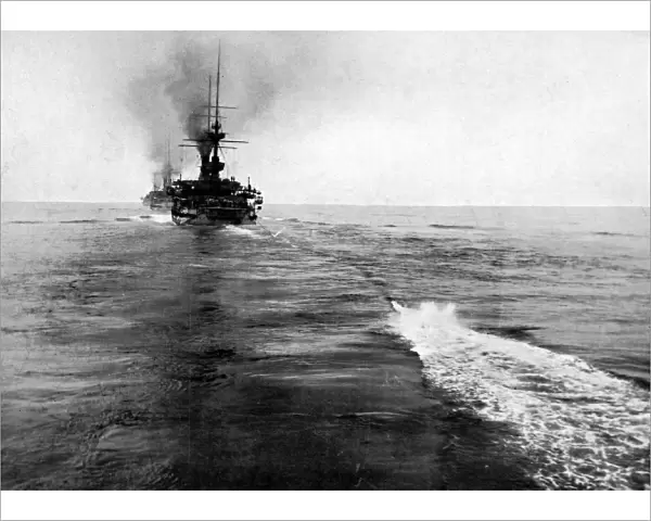 Warship trailing a Fog Buoy, 1912